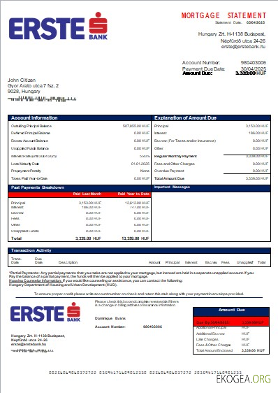 Hongrie Erste bank relevé hypothécaire scr